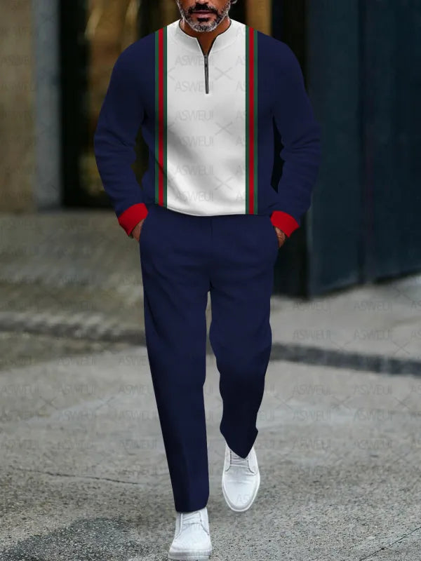 Zipper Long Sleeve Long Pants Two-Piece Set