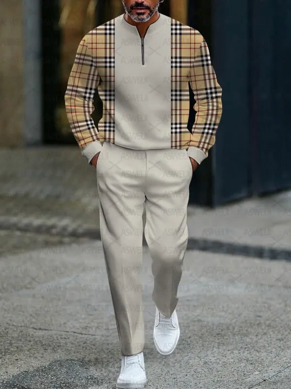 Zipper Long Sleeve Long Pants Two-Piece Set