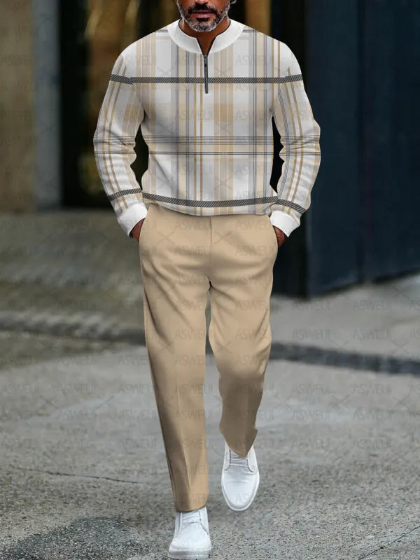 Zipper Long Sleeve Long Pants Two-Piece Set