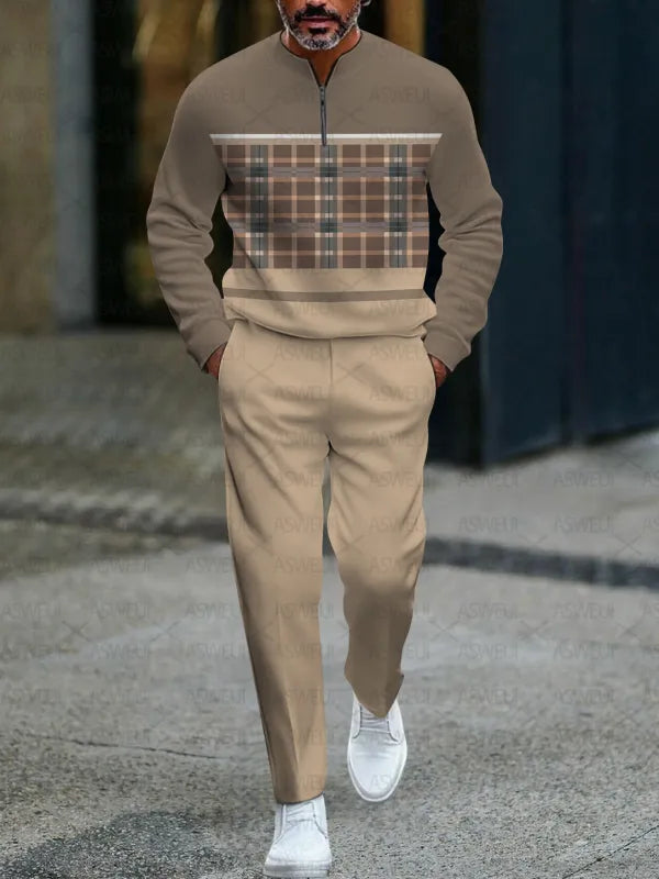 Zipper Long Sleeve Long Pants Two-Piece Set