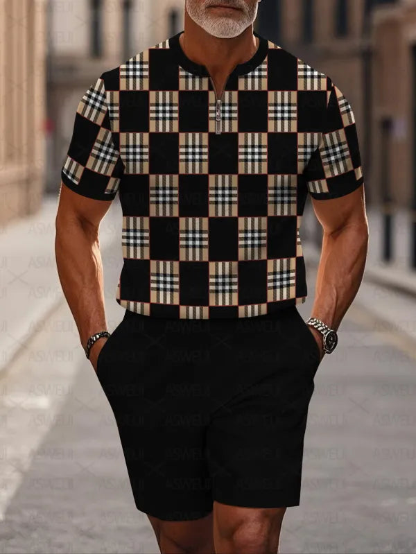 Short Sleeve Zipper Two-piece Set