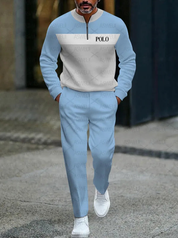 Zipper Long Sleeve Long Pants Two-Piece Set