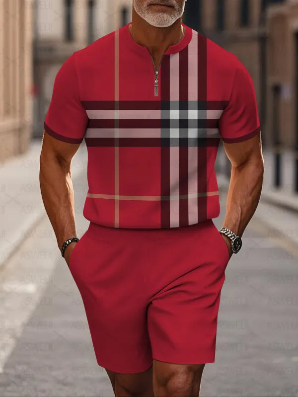 Short Sleeve Zipper Two-piece Set