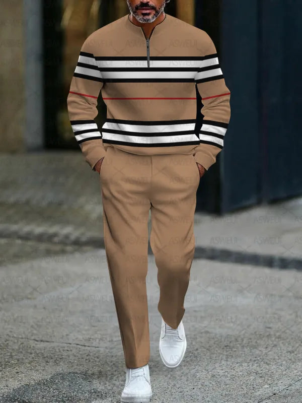 Zipper Long Sleeve Long Pants Two-Piece Set