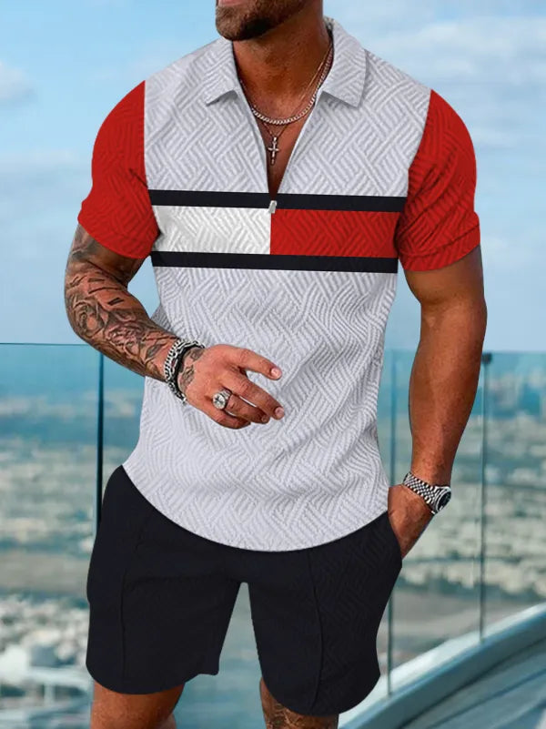 Polo Short Sleeve Zipper Two-Piece Set