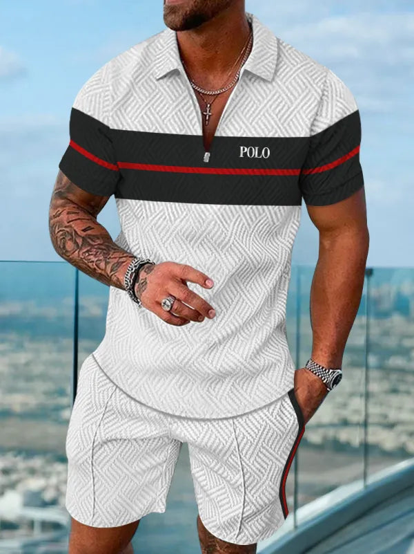 Polo Short Sleeve Zipper Two-Piece Set