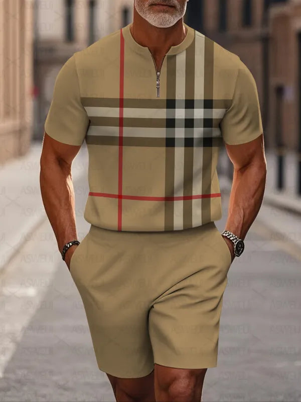 Short Sleeve Zipper Two-piece Set