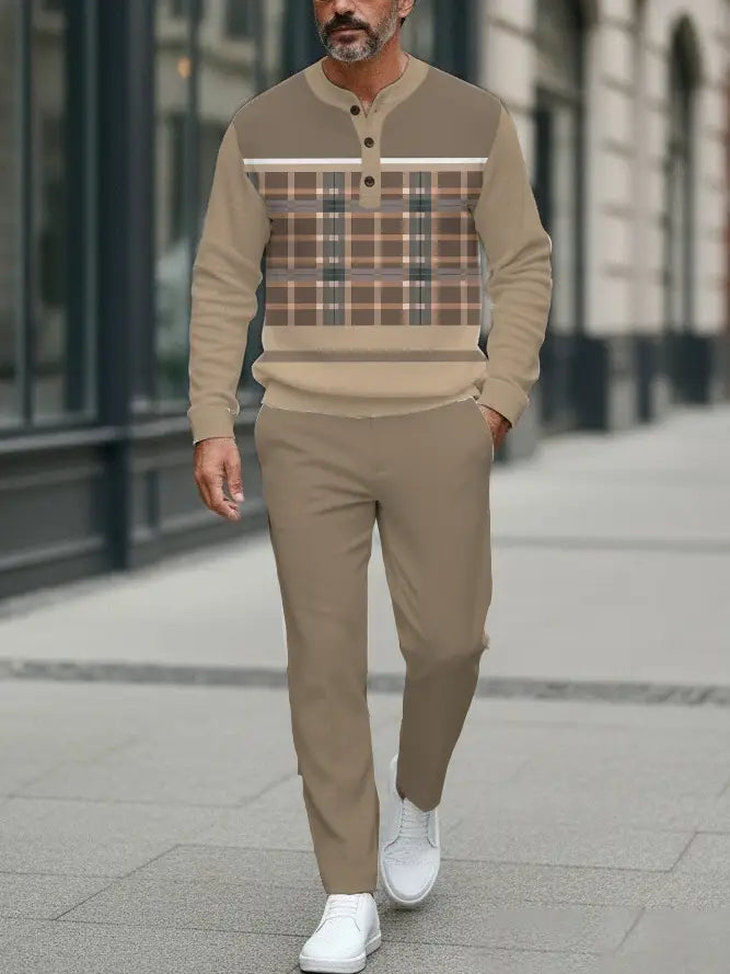 Long Sleeve Long Pants Button Two-Piece Set - DUVAL