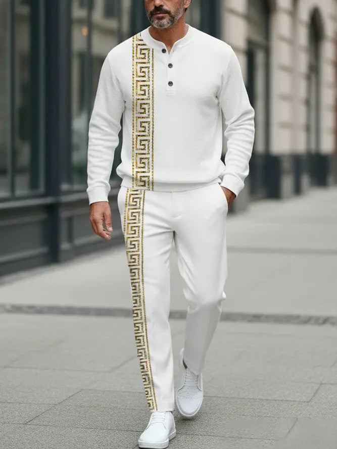 Long Sleeve Long Pants Button Two-Piece Set - DUVAL