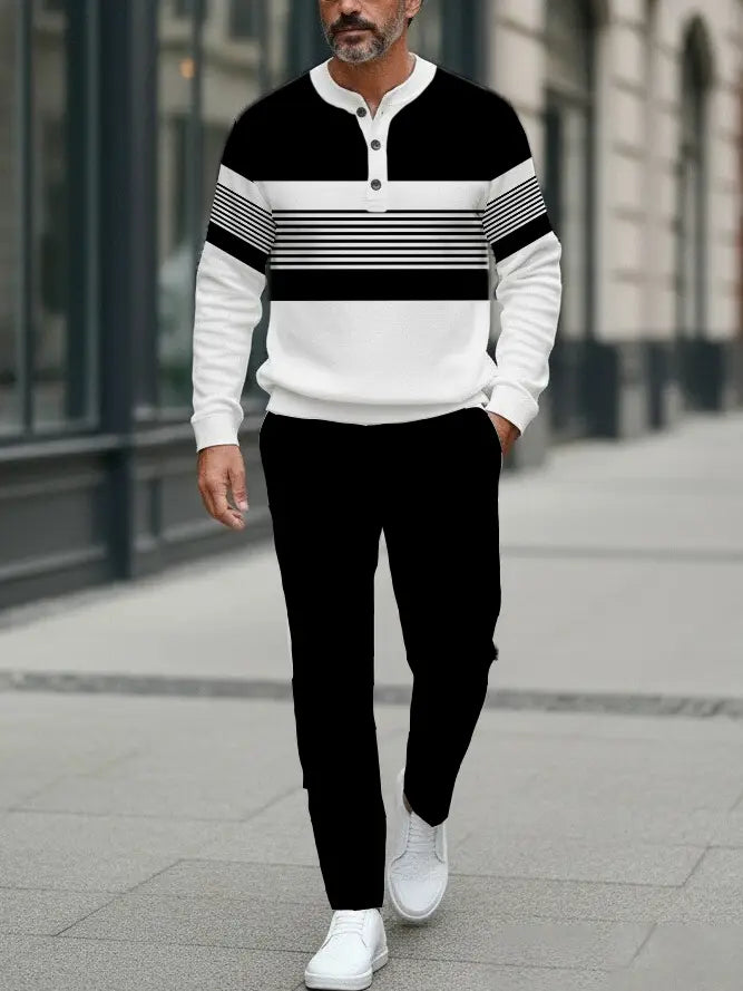 Long Sleeve Long Pants Button Two-Piece Set - DUVAL