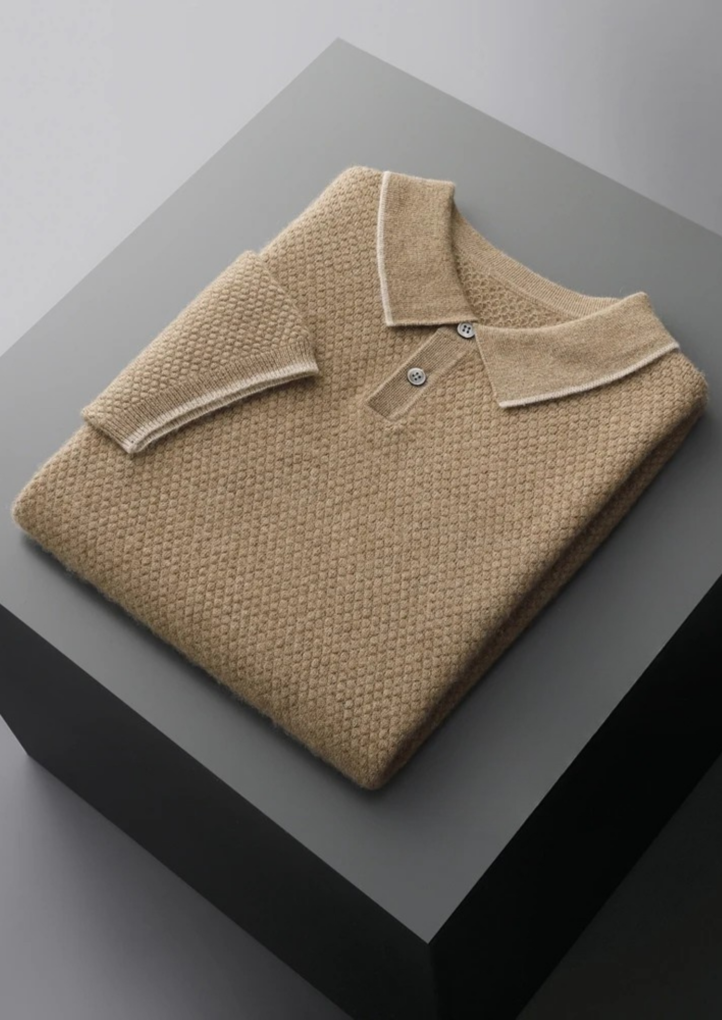 Premium Cashmere Beige Two-Tone Polo