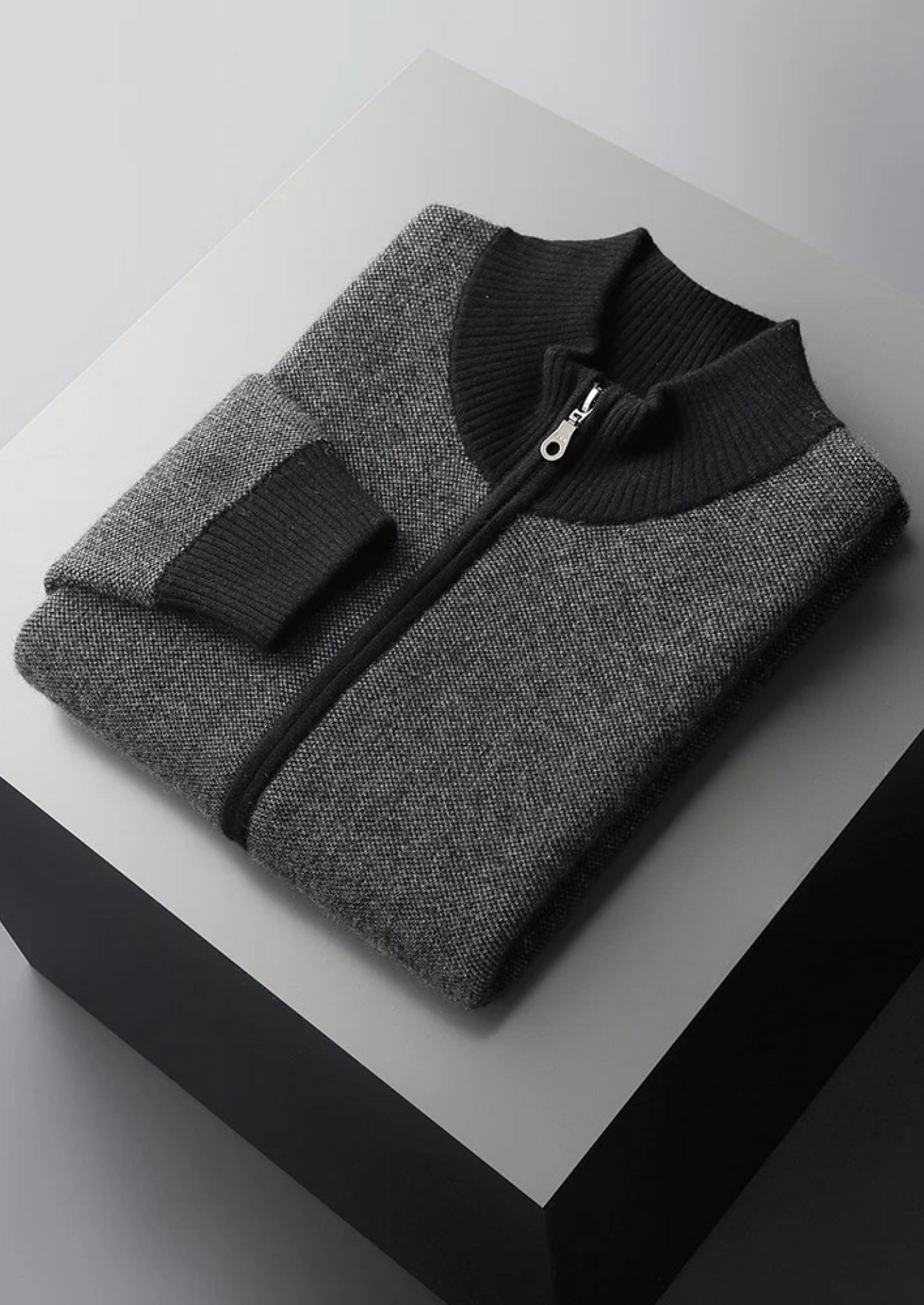 Premium Cashmere Jacquard Zip Cardigan