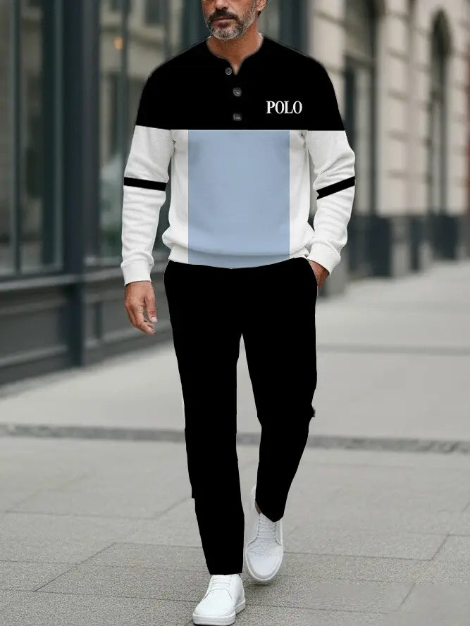 Long Sleeve Long Pants Button Two-Piece Set - DUVAL