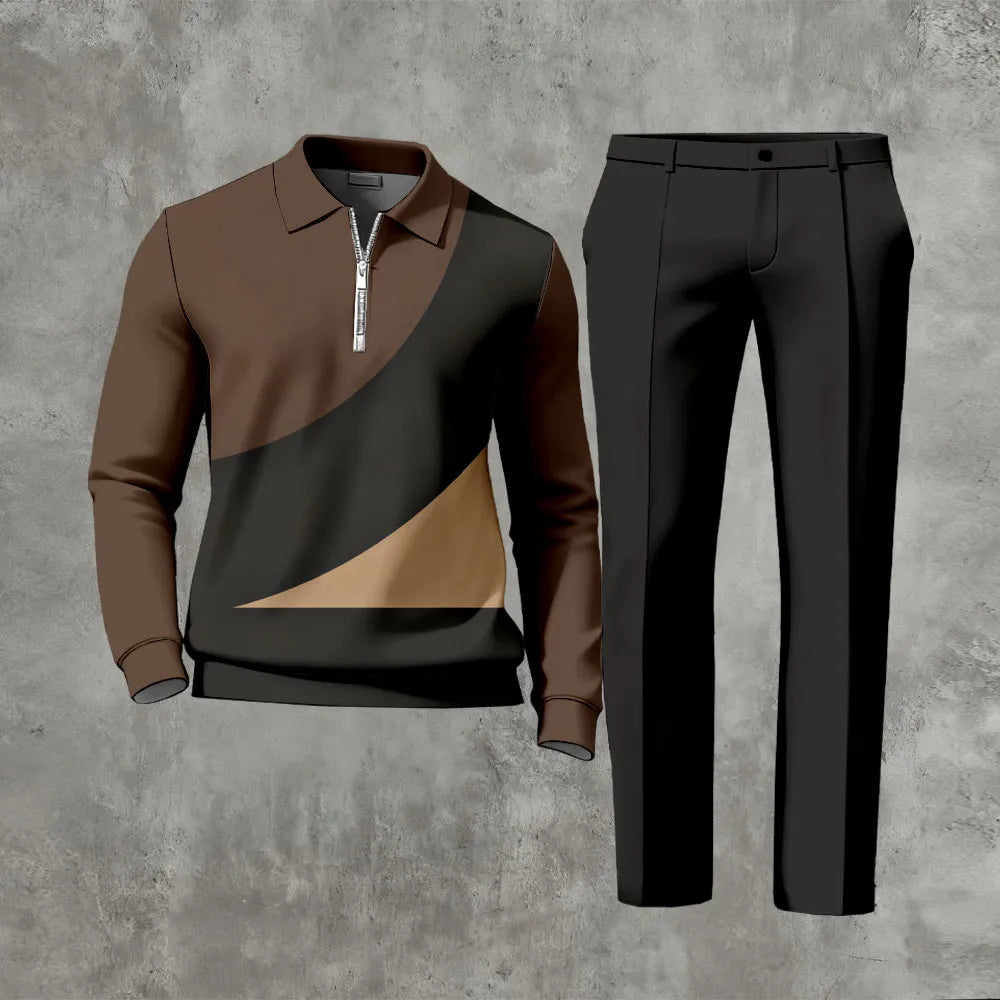 Long Sleeved Casual Quarter Zip Two-Piece Set - DUVAL