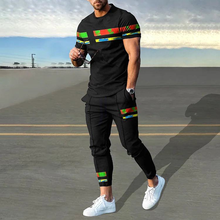 Ensemble t-shirt et pantalon tendance à rayures à imagerie thermique