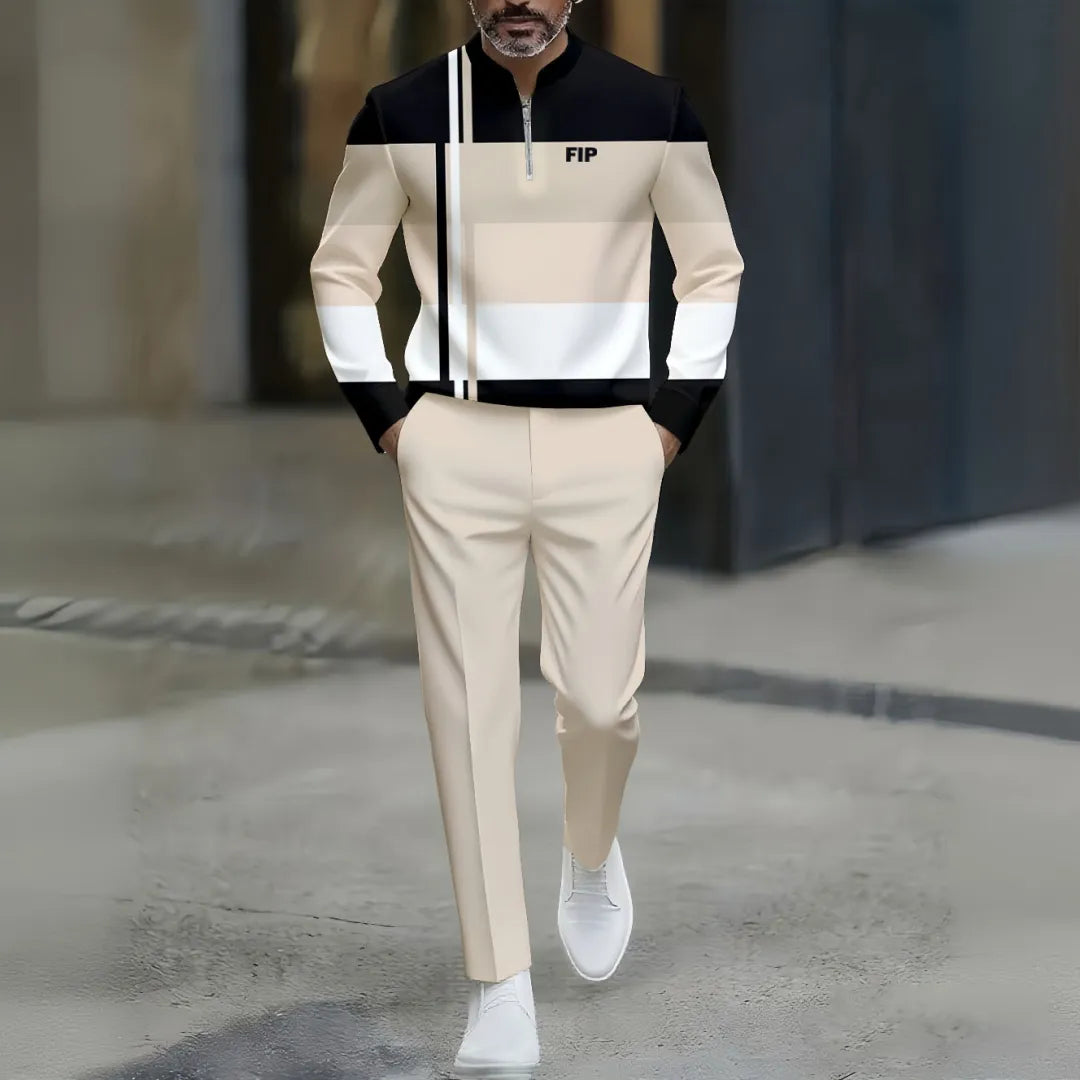 Zipper Long Sleeve Long Pants Two-Piece Set