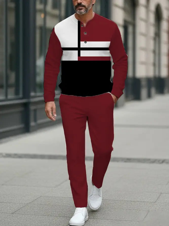 Long Sleeve Long Pants Button Two-Piece Set - DUVAL