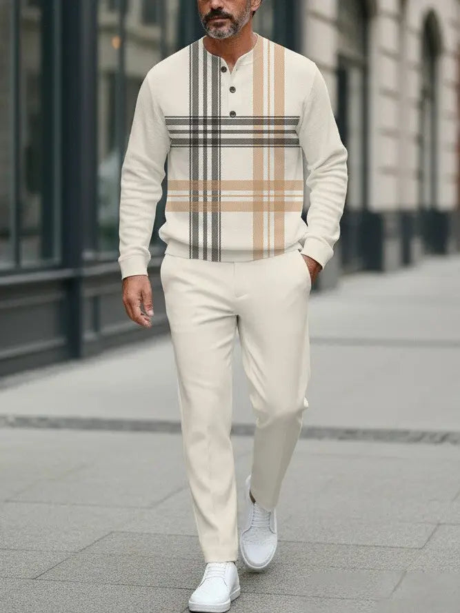 Long Sleeve Long Pants Button Two-Piece Set - DUVAL