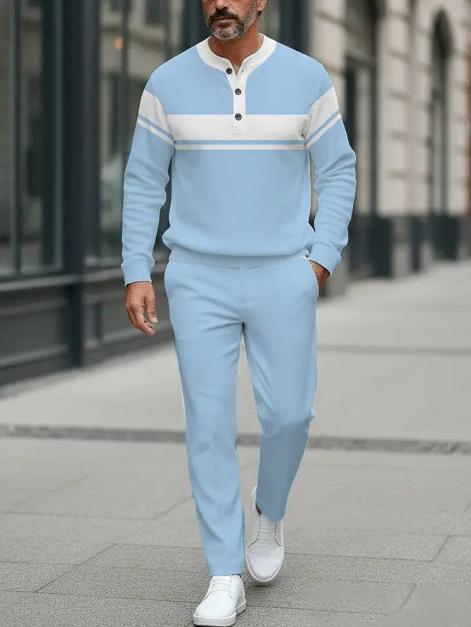 Long Sleeve Long Pants Button Two-Piece Set - DUVAL