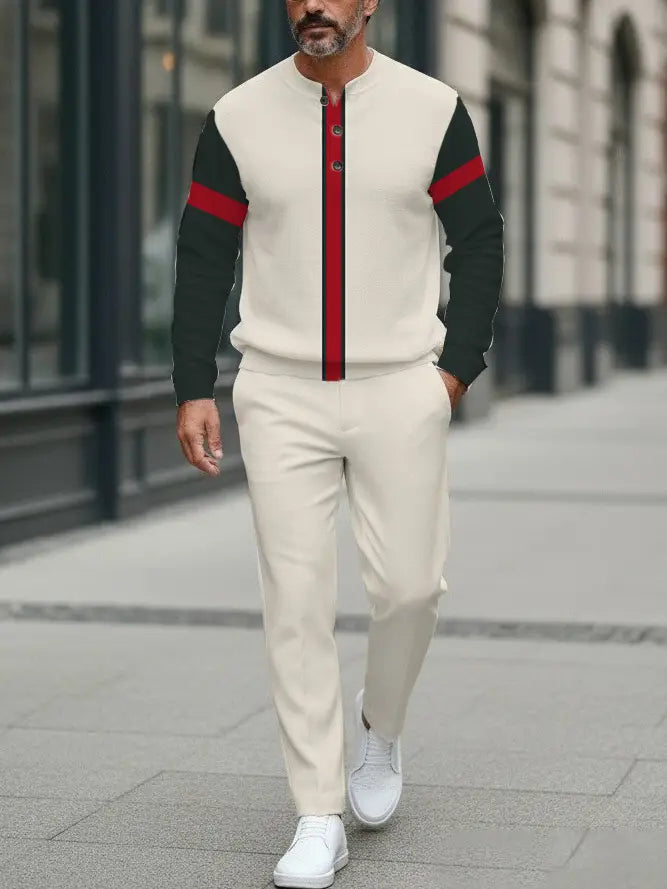 Long Sleeve Long Pants Button Two-Piece Set - DUVAL