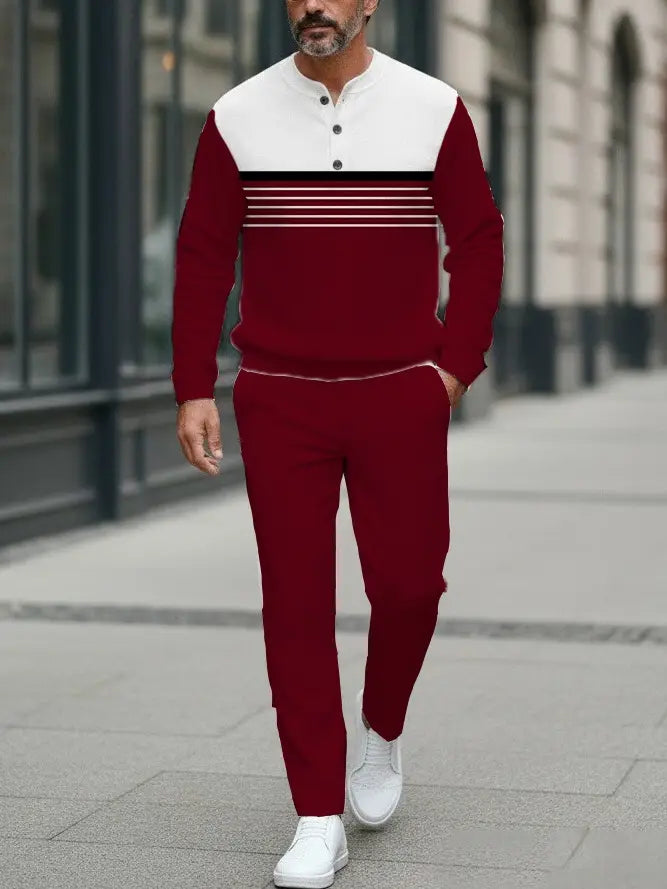 Long Sleeve Long Pants Button Two-Piece Set - DUVAL