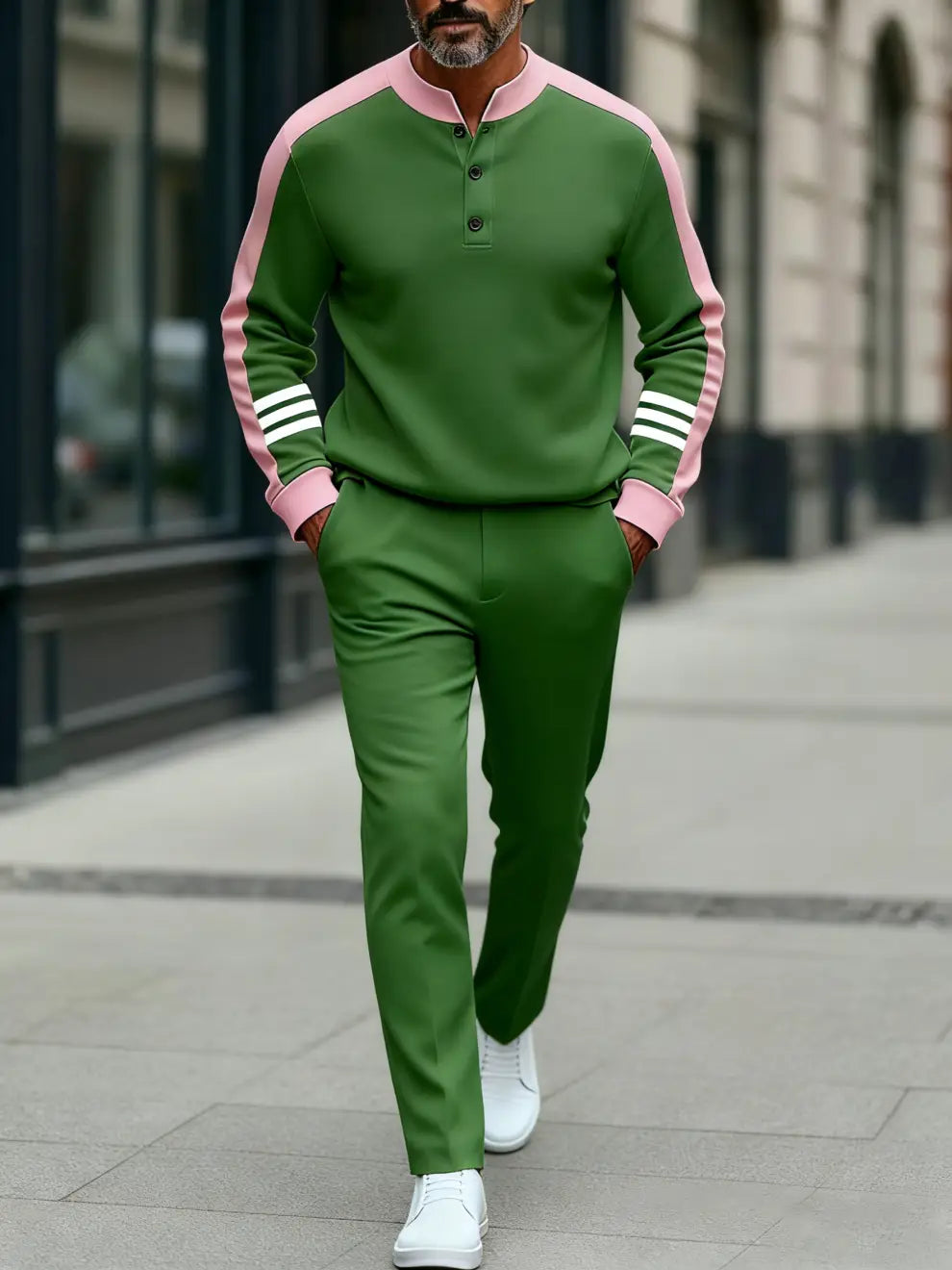 Long Sleeve Long Pants Button Two-Piece Set - DUVAL