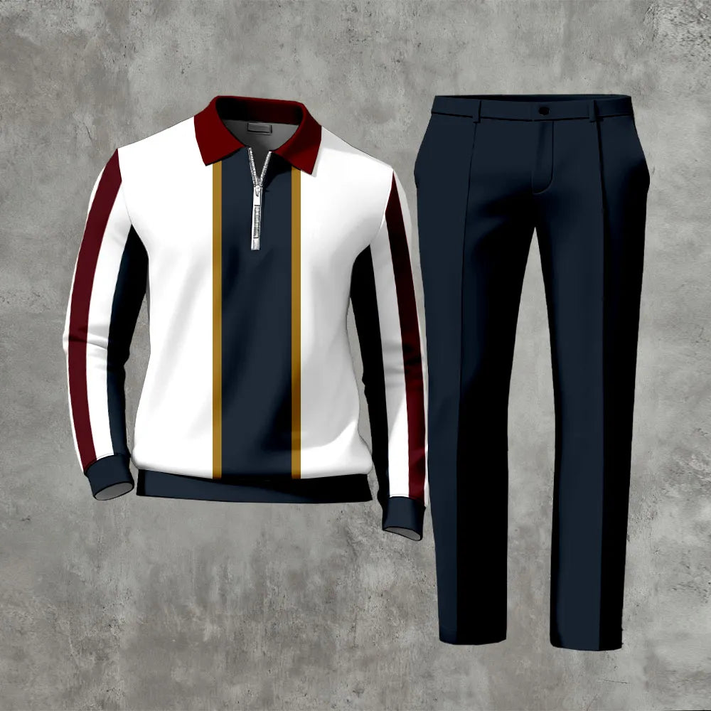 Long Sleeved Casual Quarter Zip Two-Piece Set - DUVAL