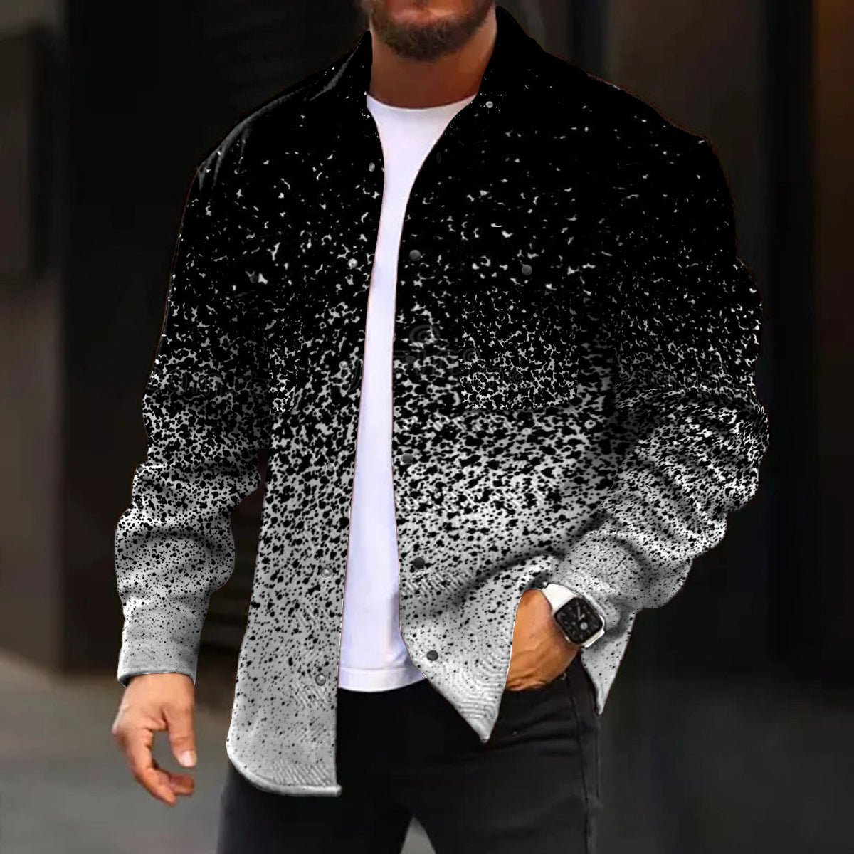 Casual Jacket Vintage Abstract Pattern Long Sleeve Pockets Shirt Jacket