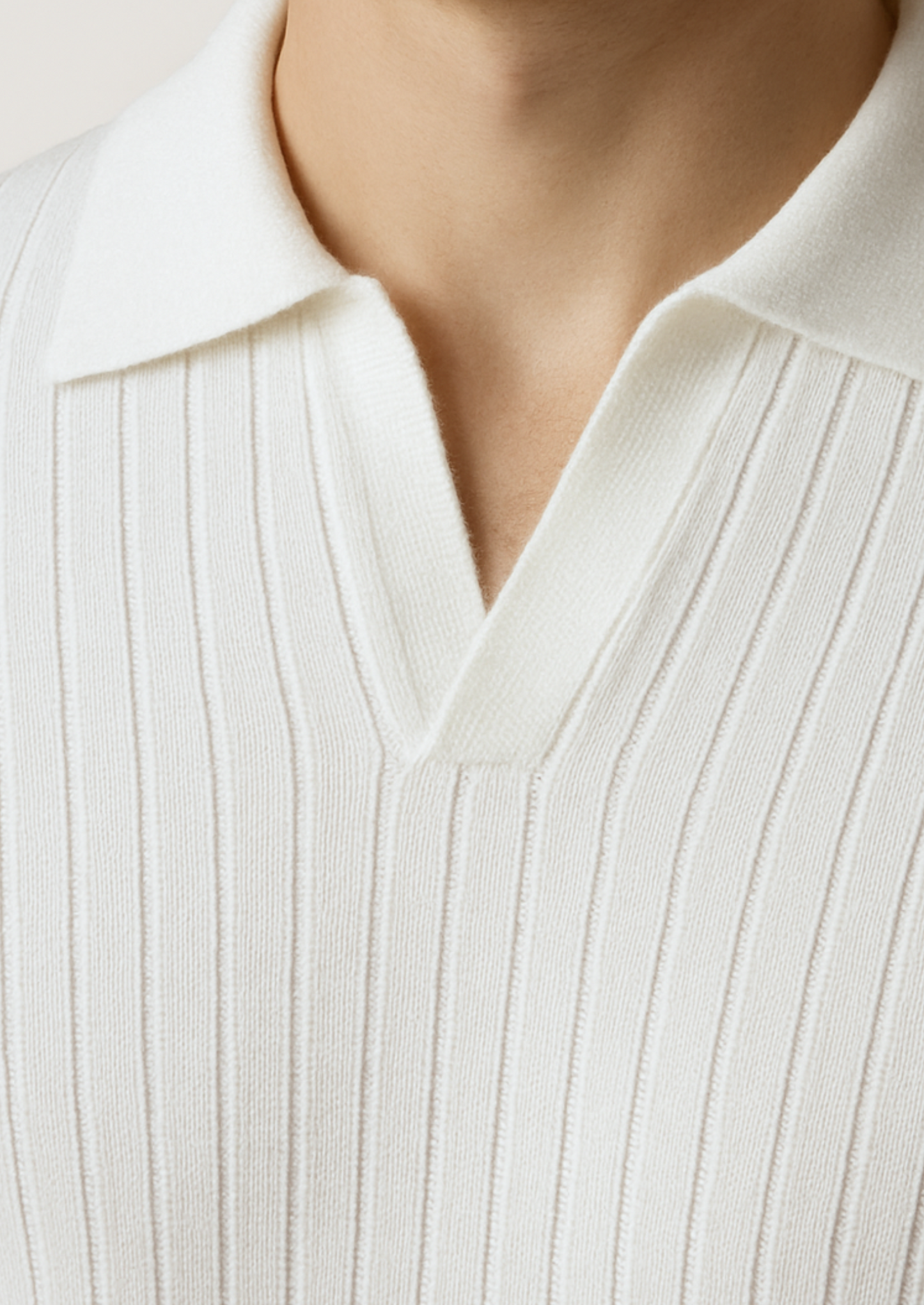 White Buttonless Ribbed Polo
