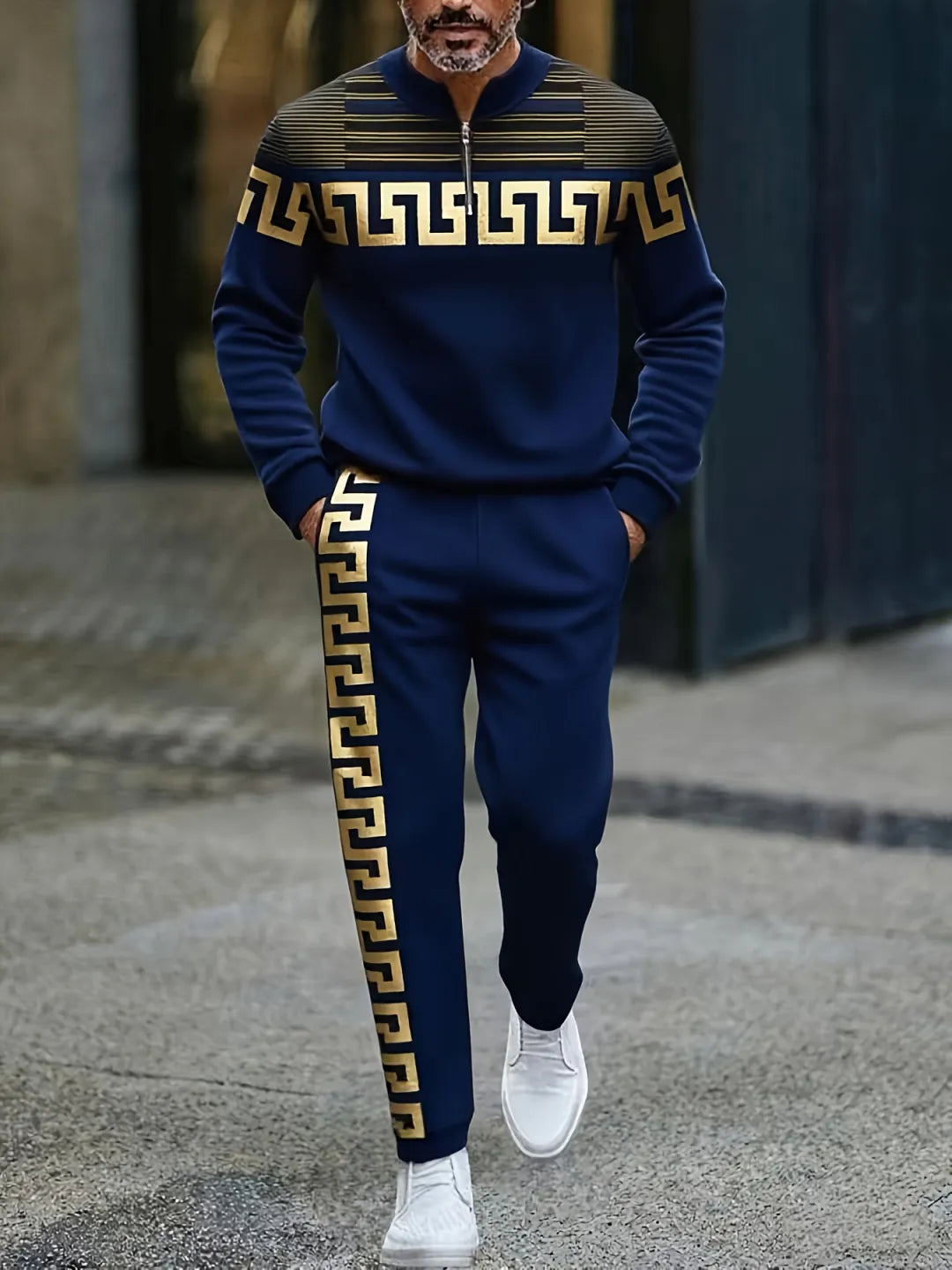 Neck Zipper Long Sleeved Trousers Two-Piece Set