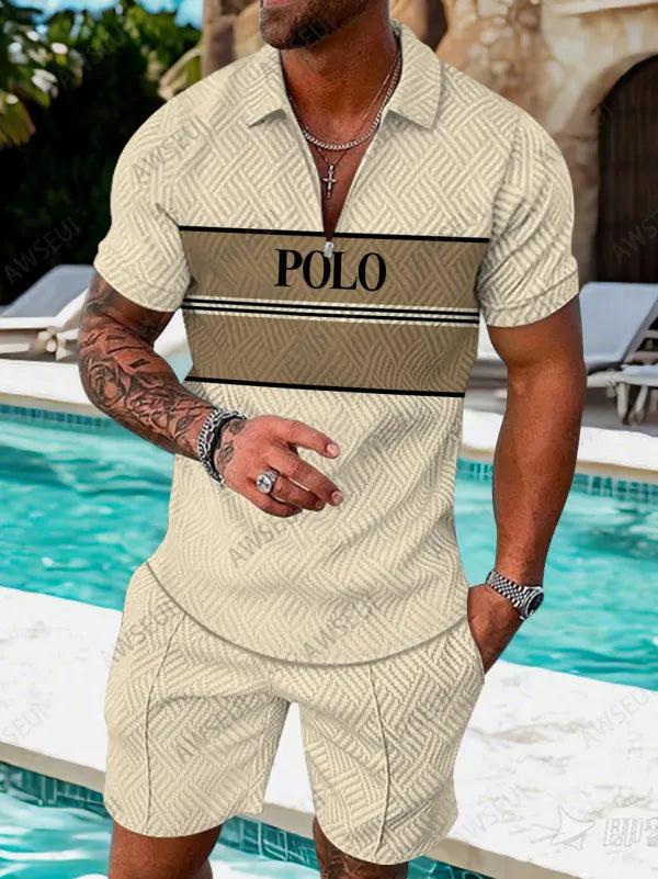 Polo Short Sleeve Zipper Two-Piece Set