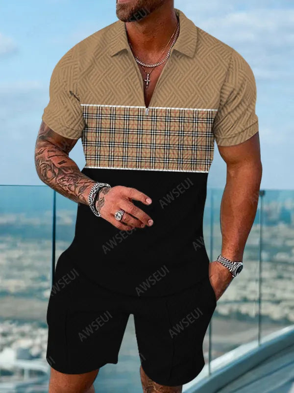 Polo Short Sleeve Zipper Two-Piece Set