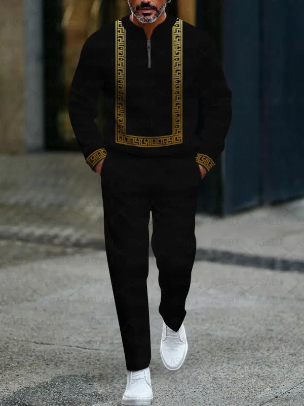 Zipper Long Sleeve Long Pants Two-Piece Set