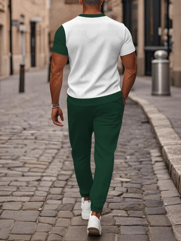 Zipper Short Sleeve Long Pants Two-Piece Set