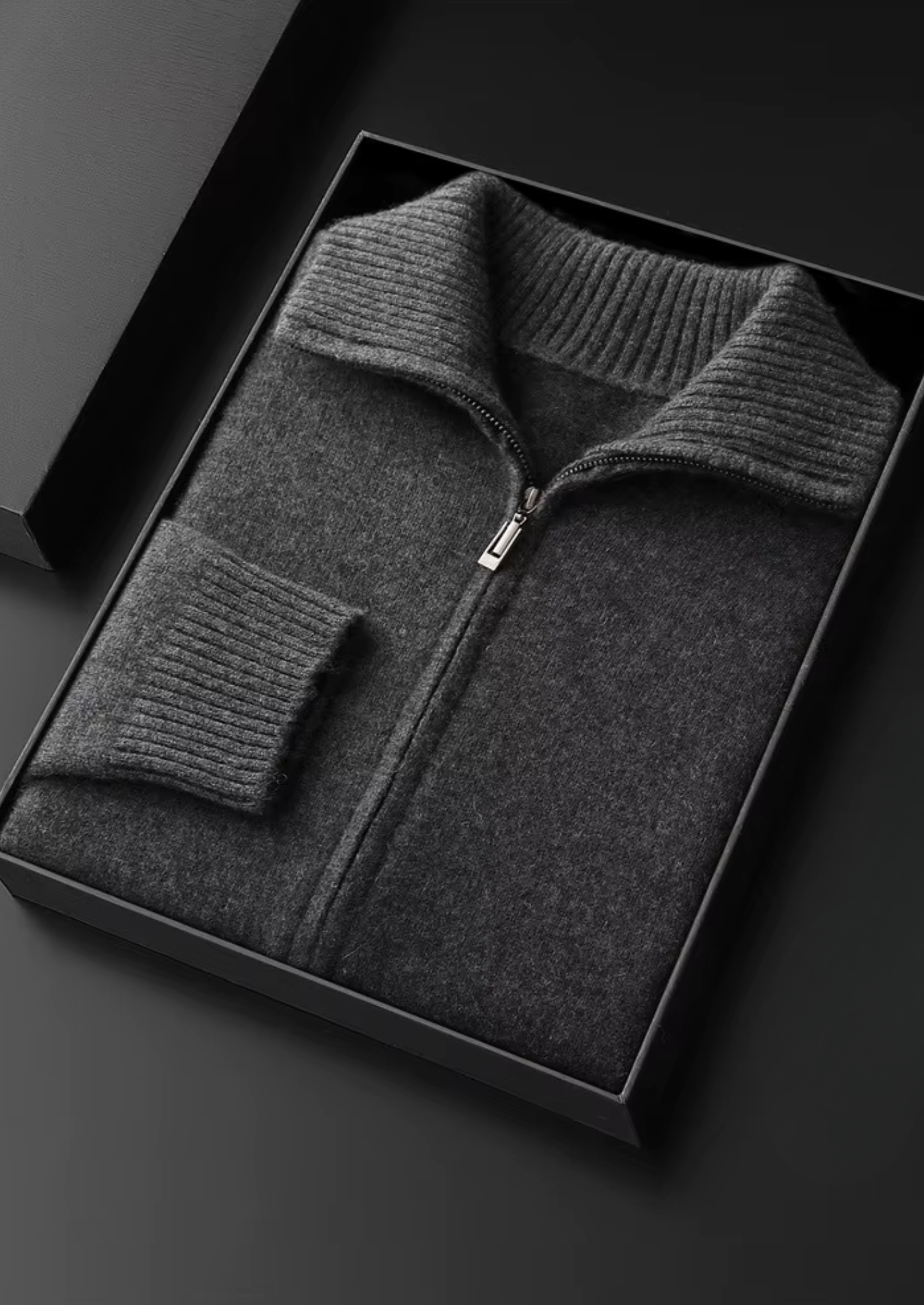Pure Cashmere Dark Gray Funnel Neck Cardigan