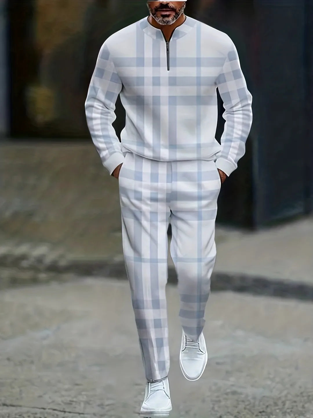 Neck Zipper Long Sleeved Trousers Two-Piece Set