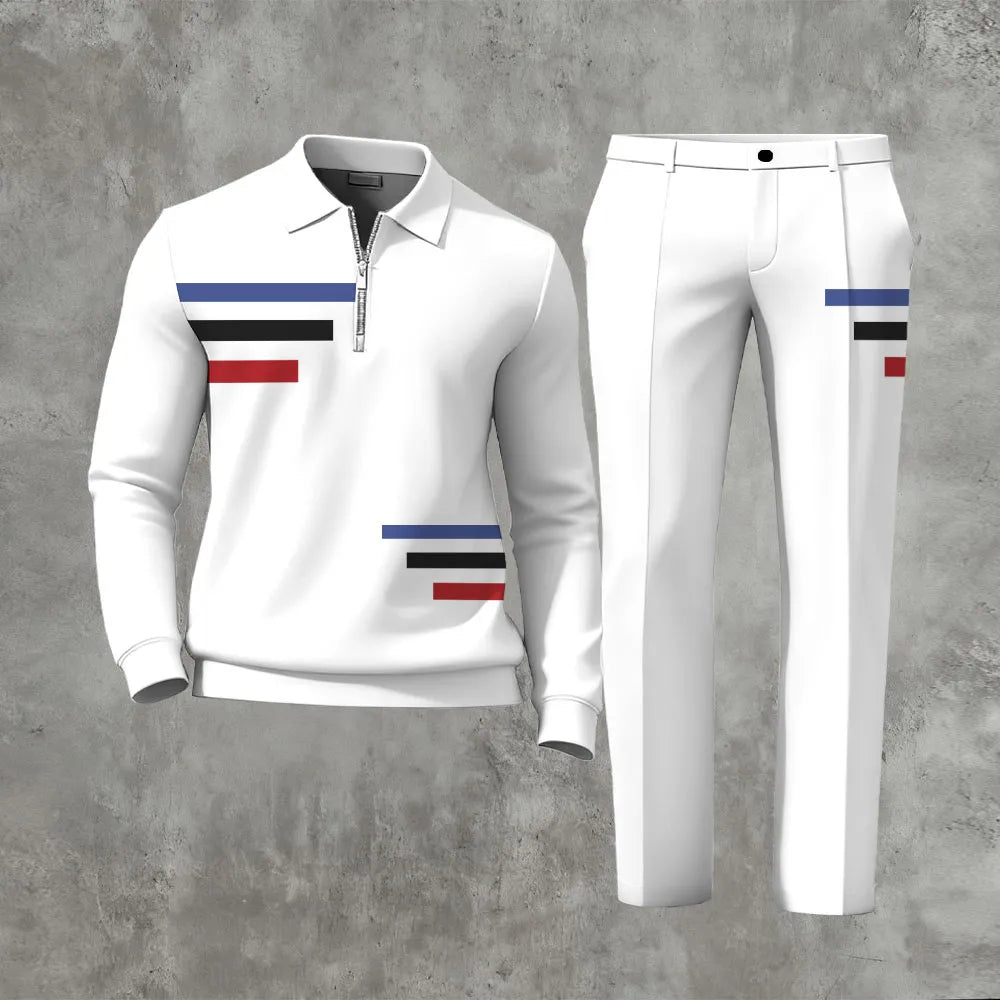 Long Sleeved Casual Quarter Zip Two-Piece Set - DUVAL