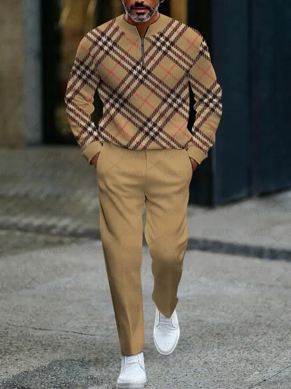 Zipper Long Sleeve Long Pants Two-Piece Set