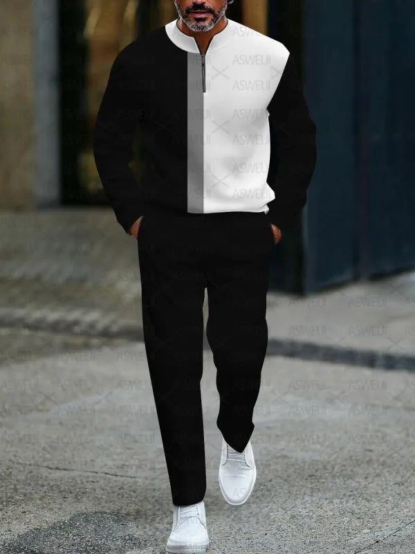 Zipper Long Sleeve Long Pants Two-Piece Set