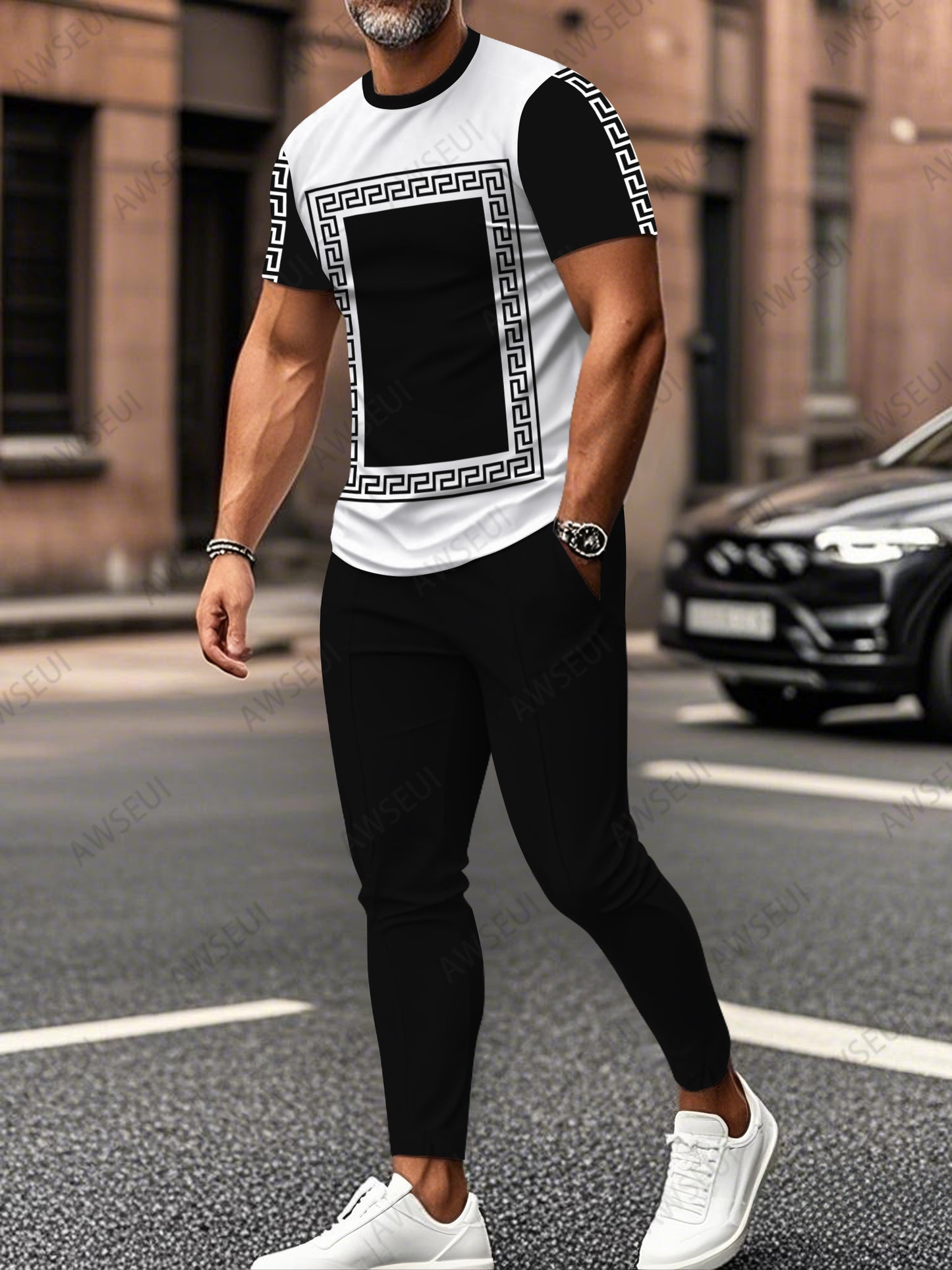 Zipper Short Sleeve Long Pants Two-Piece Set