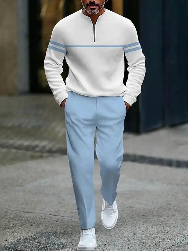 Neck Zipper Long Sleeved Trousers Two-Piece Set