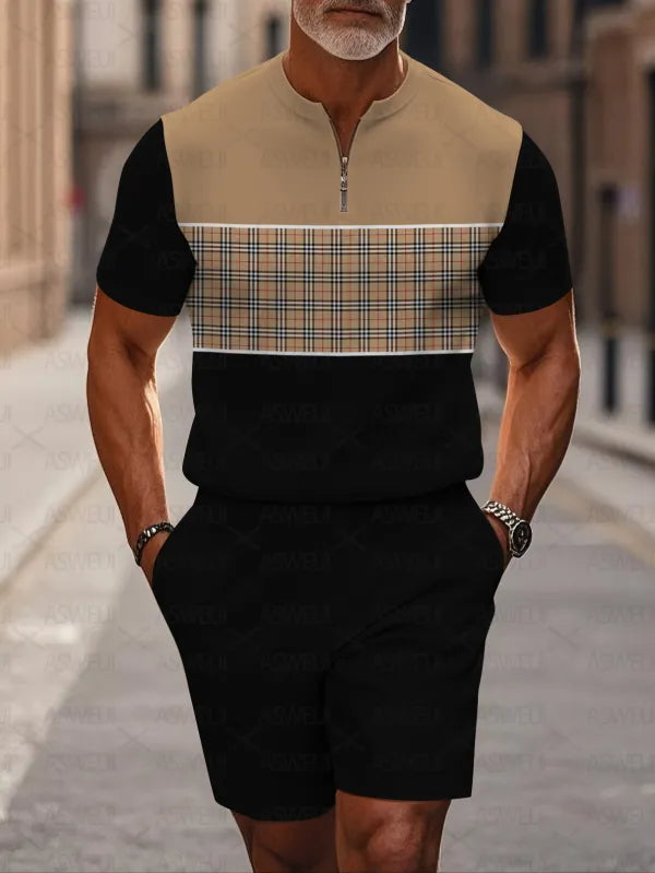 Short Sleeve Zipper Two-piece Set