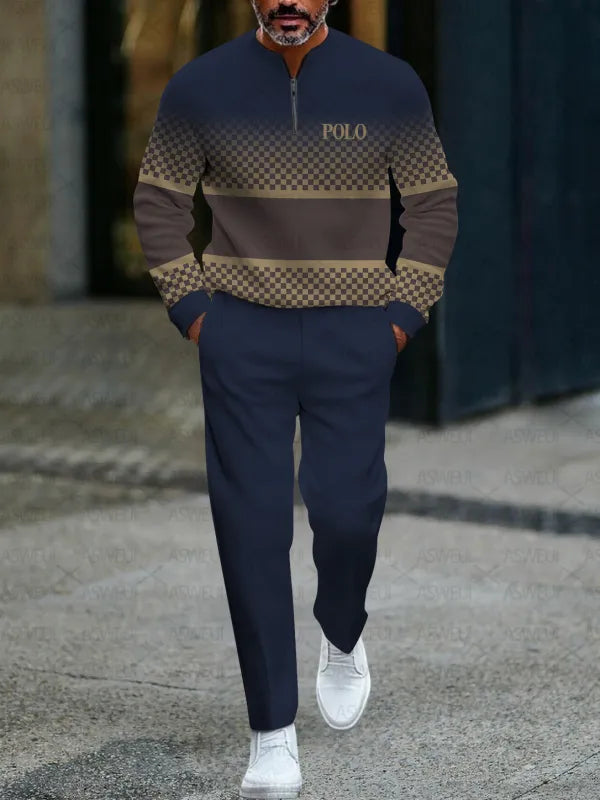 Zipper Long Sleeve Long Pants Two-Piece Set