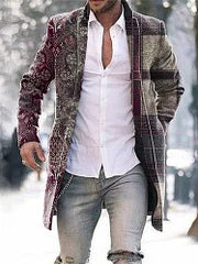 Contrast Pattern Patchwork Plaid Print Mid-Length Coat