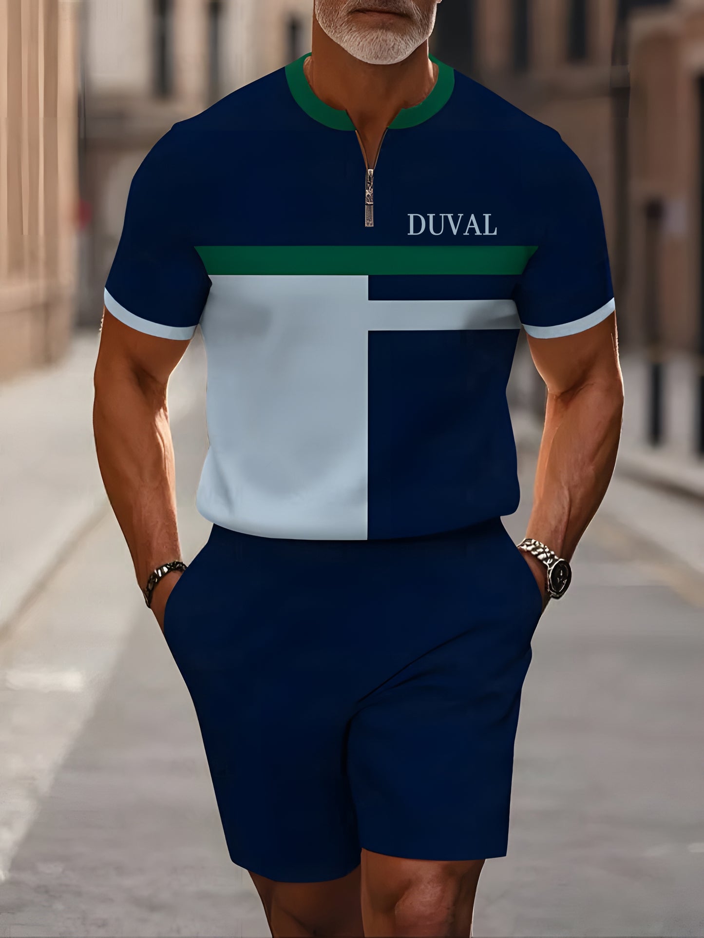 Short Sleeve Zipper Two-piece Set