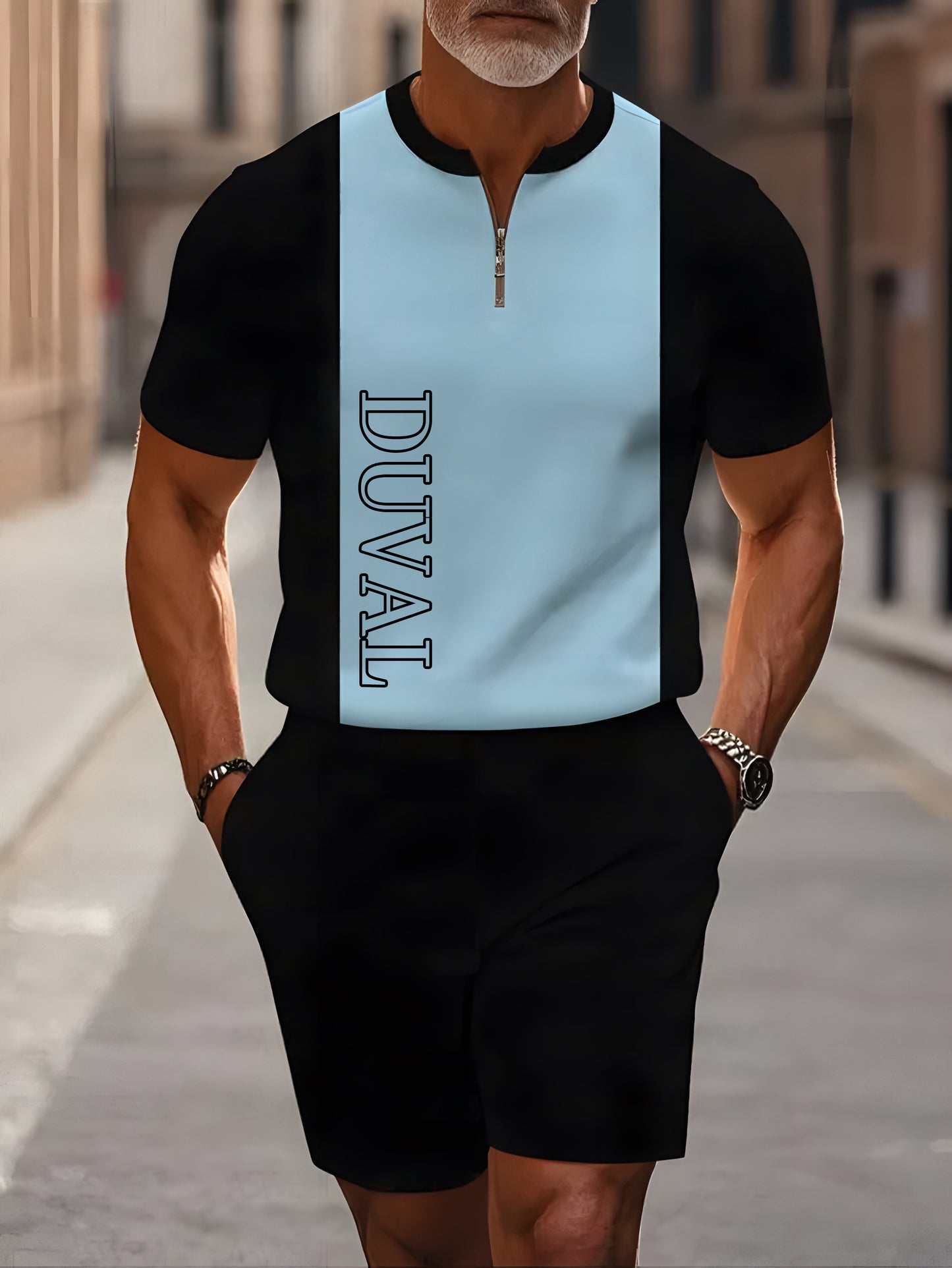 Short Sleeve Zipper Two-piece Set