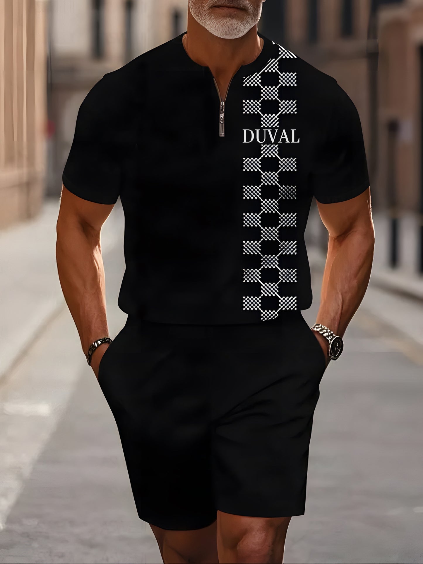 Short Sleeve Zipper Two-piece Set