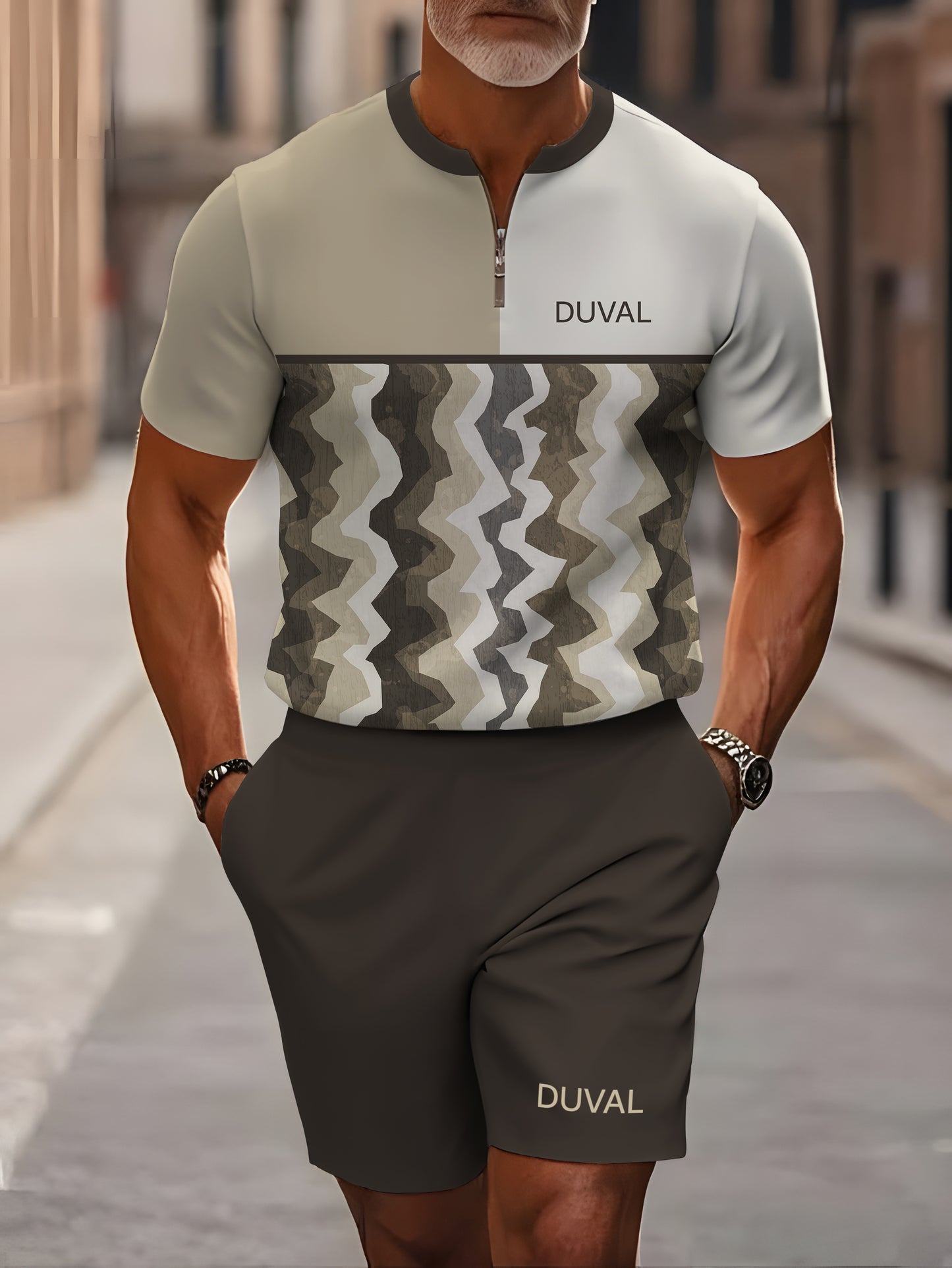 Short Sleeve Zipper Two-piece Set