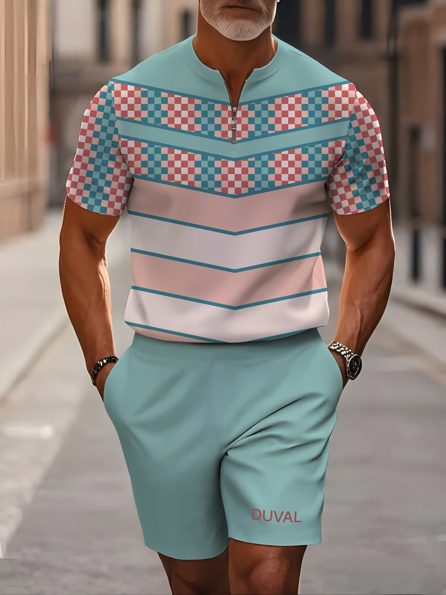 Short Sleeve Zipper Two-piece Set