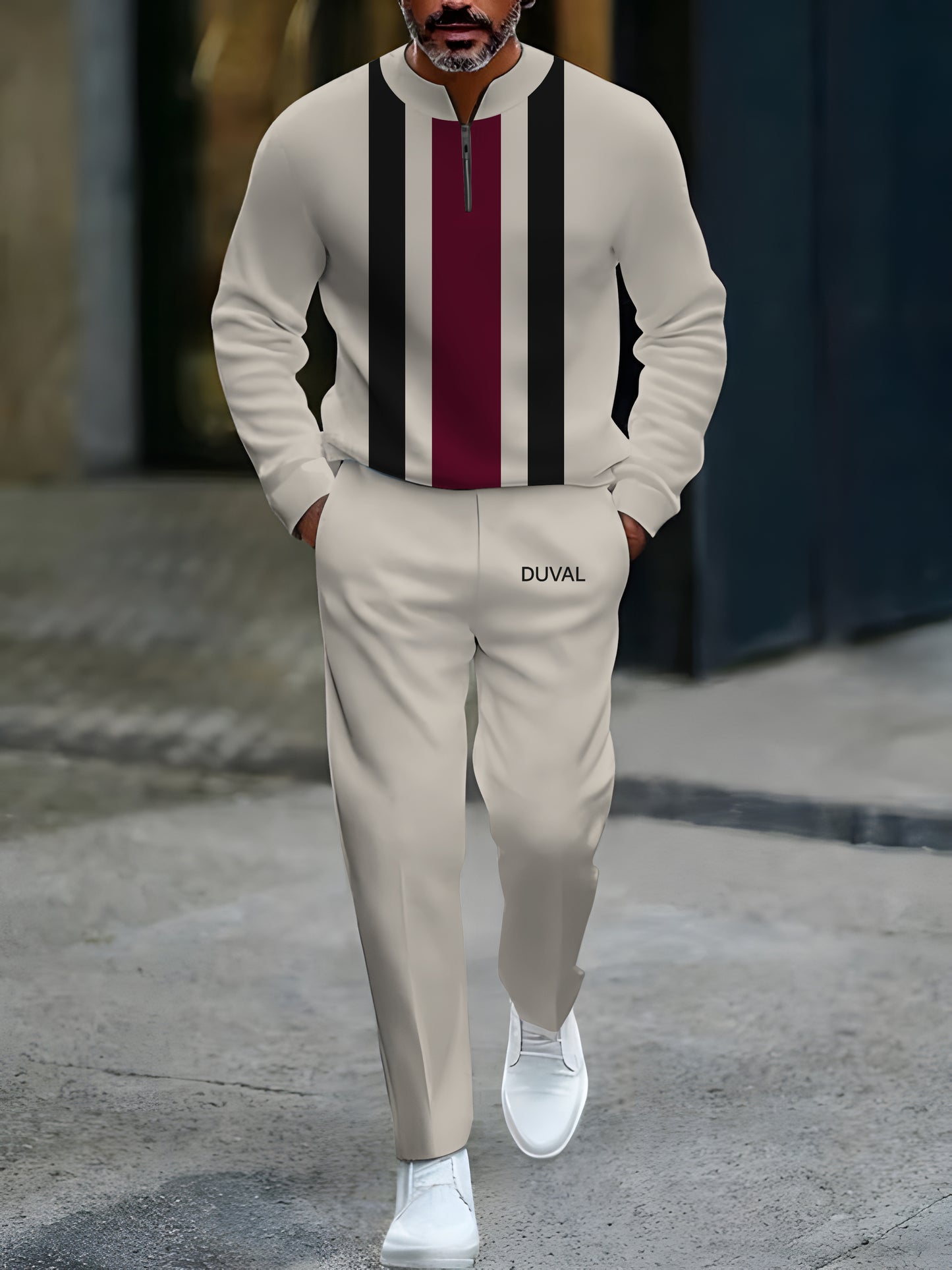 Zipper Long Sleeve Long Pants Two-Piece Set - DUVAL